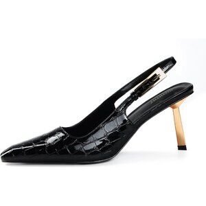Women Croc Black Closed Toe 3.5 in Kitten Heels Pumps Square Toe Heeled